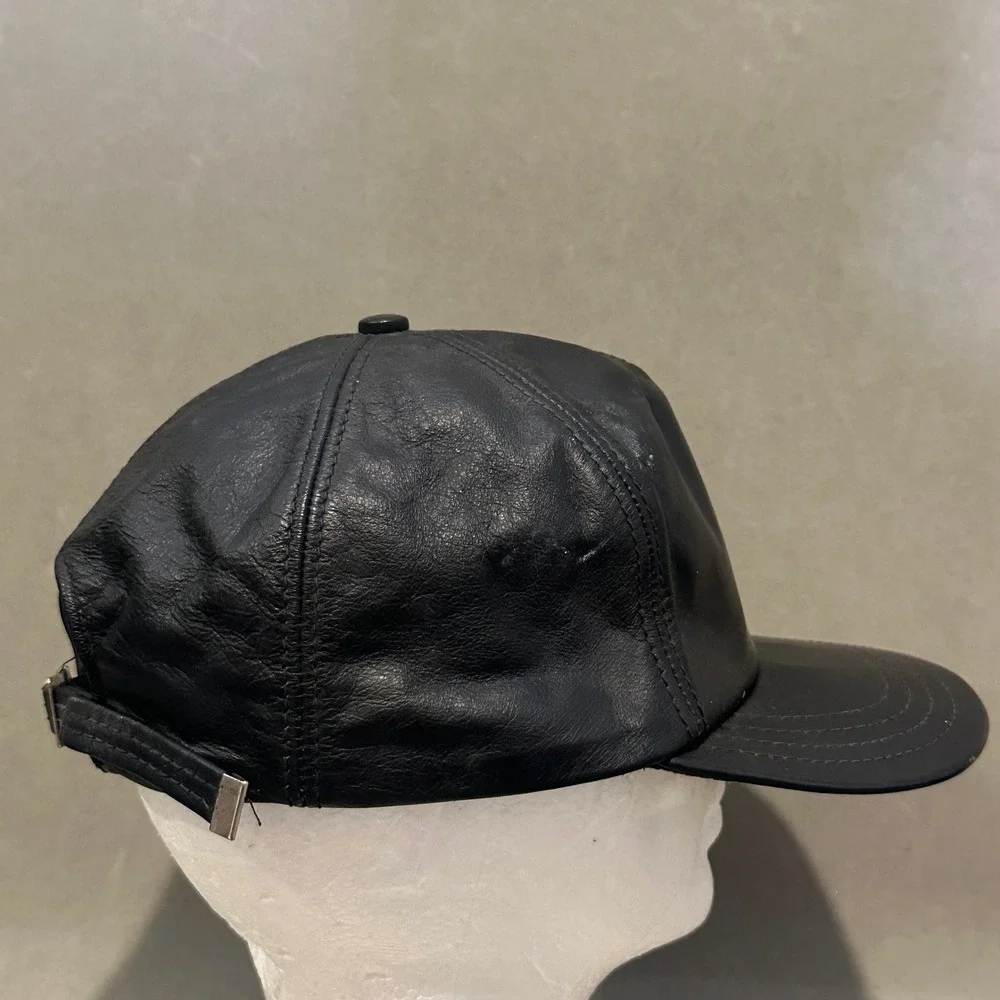 Wilsons Leather Experts Black Leather Baseball Cap Hat Made in USA Vintage